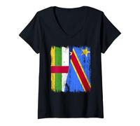 Womens Central African Republic Congo Half Flag V-Neck T-Shirt