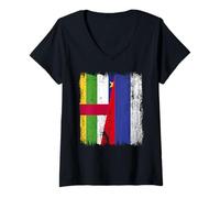 Womens Central African Republic Russia Half Flag V-Neck T-Shirt