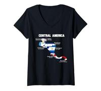 Womens Central American Map, Flags of Central America, Mesoamerica V-Neck T-Shirt