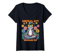 Womens Central City Colorado USA Frog Zen Chill Design V-Neck T-Shirt