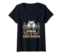 Womens CEO of Deer Season Hunter's Antler Stalking V-Neck T-Shirt