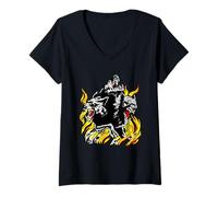 Womens Cerberus with Flames Skulls Mythical Hells Guard Hell Dogs V-Neck T-Shirt