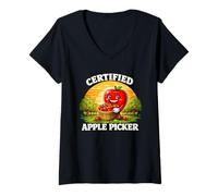 Women's Certified Apple Picker Apple Picking Crew Cider Harvest Farm V-Neck T-Shirt