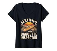 Women's Certified Baguette Inspector French Bread V-Neck T-Shirt