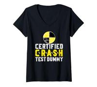 Womens Certified Crash Test Dummy Funny Injured Car Crash Graphic V-Neck T-Shirt