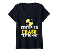 Womens Certified Crash Test Dummy Funny Injured Car Crash Graphic V-Neck T-Shirt