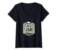 Women's Certified Cryptid Investigator Paranormal Hunter V-Neck T-Shirt