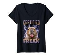 Women's Certified Freak Capybara Funny Cursed Meme V-Neck T-Shirt