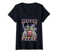 Women's Certified Freak Frog Funny Cursed Meme V-Neck T-Shirt