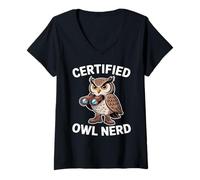 Women's Certified Owl Nerd Funny Birdwatching Owl V-Neck T-Shirt