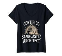 Womens Certified Sand Castle Architect Beach Summer Kid Play ||- V-Neck T-Shirt