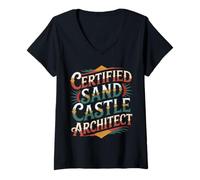 Womens Certified Sand Castle Architect Beach Summer Kid Play |- V-Neck T-Shirt