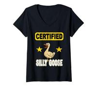Womens Certified Silly Goose Funny Bird for Humorous People Fun V-Neck T-Shirt