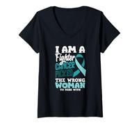 Women's Cervical Cancer Picked The Wrong Woman to Mess with Ribbon V-Neck T-Shirt