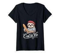 Women's Cest La Vie Sloth French Baguette Paris Humor V-Neck T-Shirt