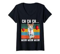 Womens Ch Ch Ch Meow Meow Meow Funny Costume Halloween Cat Kitten V-Neck T-Shirt