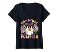 Womens Chaachee of The Little Pumpkin Halloween Spooky Ghost V-Neck T-Shirt