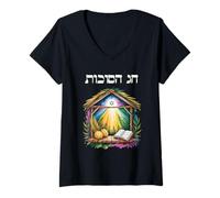 Womens Chag Sukkot Feast of Tabernacles Hebrew Text V-Neck T-Shirt