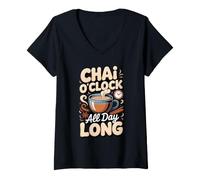 Women's Chai O'Clock All Day Long Masala Chai Tea Lover V-Neck T-Shirt
