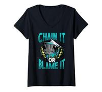 Womens Chain It Or Blame It Funny Disc Golf Mountain V-Neck T-Shirt