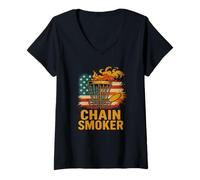 Womens Chain Smoker Disc Golf V-Neck T-Shirt