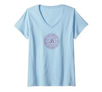 Women's Chakra Sahaswara Print The Crown Chakra Design V-Neck T-Shirt, Baby Blue, Medium