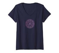 Women's Chakra Sahaswara Print The Crown Chakra Design V-Neck T-Shirt, Navy Blue, X-Large