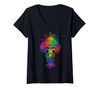 Womens Chakra Serpent Tree Design Kundalini Energy V-Neck T-Shirt