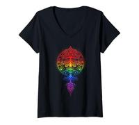 Womens Chakra Tree of Life with All-Seeing Eye Chakra V-Neck T-Shirt