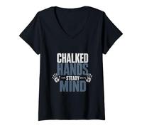 Women's Chalked Hands Steady Mind Rock Climber V-Neck T-Shirt