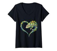 Womens Chameleon Portrait Artwork Wildlife Lizard Colorful Animal V-Neck T-Shirt