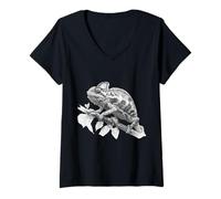 Womens Chameleon Portrait Artwork Wildlife Lizard Colorful Animal V-Neck T-Shirt