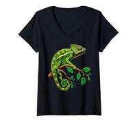 Womens Chameleon Reptiles Iguana Lizard Lover Wild Cute Chameleons V-Neck T-Shirt
