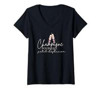 Women's Champagne for Breakfast Pour le Petit déjeuner French Bows V-Neck T-Shirt