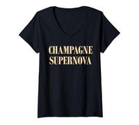Women's Champagne Supernova Wine and Alcohol Lovers Shirt V-Neck T-Shirt, Black, Large