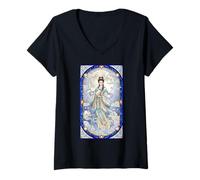 Womens Chang’e Chinese Moon Goddess Stained Glass V-Neck T-Shirt