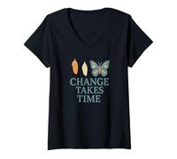Women's Change Takes Time Cocoon Chrysalis Butterfly V-Neck T-Shirt
