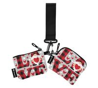 Women's Change Wallet Card Cases Compact Size Card Organizer Purse with Zipper Coin Pocket for Ladies Girls 2 Pcs, Buffalo Plaid Love And Gnome, 4.13"(L) x 3.5"(W), Travel Accessory