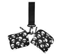 Women's Change Wallet Card Cases Cute Skulls Bones Hearts White Black Small Detachable Zipper Coin Purse Wallet with Zipper Pocket for Ladies Girls 2 Packs, cute skulls bones hearts white black, 4.13"