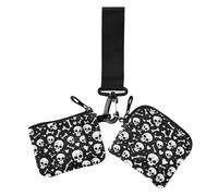 Women's Change Wallet Card Cases Funny Skulls Bones Hearts Black White Large Capacity Key Chain Wallet Change Purse with Wristle Strap for Ladies Girls 2 Pcs, funny skulls bones hearts black white,