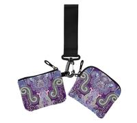 Women's Change Wallet Card Cases Paisley Flowers Ethnic Purple Cute Fashion Card Organizer Purse with Wristle Strap for Work Travel 2 Pcs, Paisley flowers ethnic6, 4.13" x 3.51" & 4.13" x 4.13", Retro