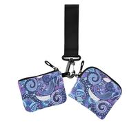 Women's Change Wallet Card Cases Paisley Flowers Ethnic Retro Purple Minimalist Wristlet Wallet Key Holder with Zipper Pocket for Women Men 2 Pcs, Paisley flowers ethnic26, 4.13" x 3.51" & 4.13" x
