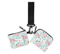 Women's Change Wallet Card Cases Vintage Flowers Farmhouse Red Thin Flat Wristlet Wallet Key Holder with Zipper Coin Pocket for Work Travel 2 Pcs, Vintage flowers farmhouse30, 4.13" x 3.51" & 4.13" x