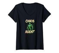 Womens Chaos Agent of Mayhem - Matrix Dropout, Fun Graffiti Graphic V-Neck T-Shirt