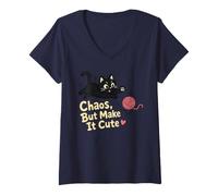 Women's Chaos But Make It Cute Cat Yarn Lover V-Neck T-Shirt