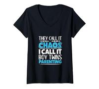 Womens Chaos Coordinator Father - twin sons V-Neck T-Shirt