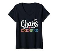 Womens Chaos Coordinator Funny Teacher Student Back to School 2025 V-Neck T-Shirt
