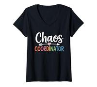 Womens Chaos Coordinator Funny Teacher Student Back to School 2025 V-Neck T-Shirt