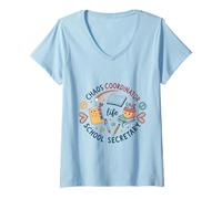 Womens Chaos Coordinator School Secretary Life Funny Back to School V-Neck T-Shirt