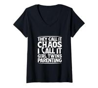 Womens Chaos Coordinator - twin daughters V-Neck T-Shirt
